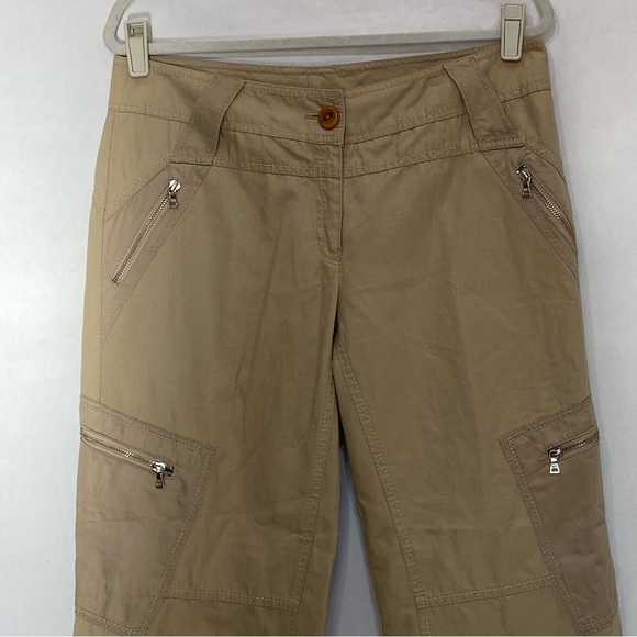 MARC AUREL KHAKI TAN CARGO WIDE LEG ZIPPER COTTON LINEN PANTS - Picture 3 of 14